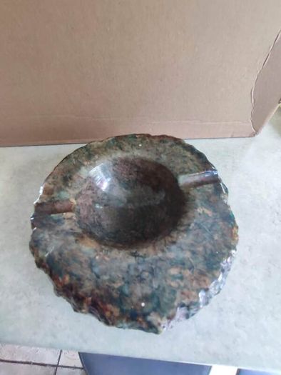 Large solid stone ashtray. Heavy! Weighs over 4 lbs