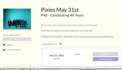Pixies Limerick Ticket x 1