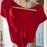 Red Ruffle Bodysuit Feminine Going Out Top Image 3