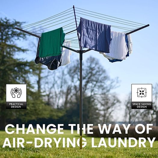 Rotary Washing Line | 45m Rotating Outdoor Washing Line | Heavy Duty Clothes Airer Outdoor | Garden Rotary Line | 4 Arm Rotary Washing Line | Washing Line Rotary with Ground Spike & Cover (FREE SHIPPING)