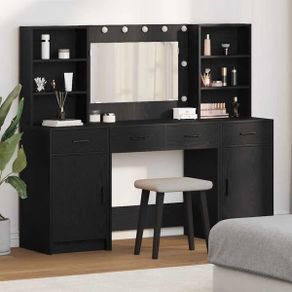 Dressing Table Set with Drawer 3 pcs Black oak Engineered wood