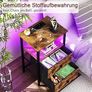 Bedside Table Set of 2 with Charging Station, Small Side Table with LED Light, Nightstand with 2 Fabric Drawers and Open Storage Shelf, Bedside Cabinets for Living Room, Brown Image 8