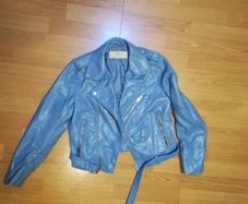 Zara faux leather biker jacket in pastel blue