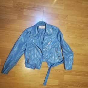 Zara faux leather biker jacket in pastel blue
