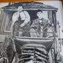 Laurel and Hardy driving framed Print black and white. Image 7
