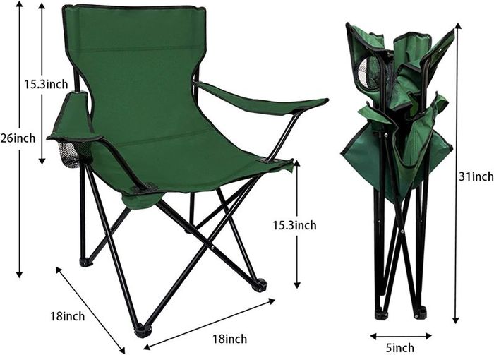 Camping Chairs 2Packs Outdoor Chairs Foldable Portable Lawn Chair Ultra-Light Easy to Carry Fishing Chairs with Beverage Holder Heavy Duty Green