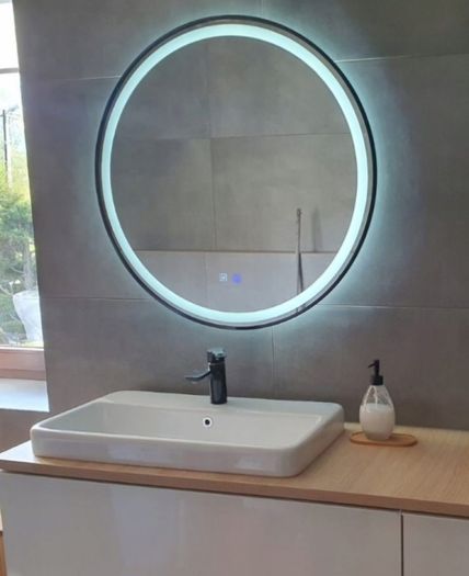 LED Bathroom Mirror Dual Light Antifog Black 60cm