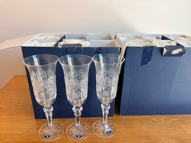 Bohemia Czech Cut Crystal 12 Wine Glasses