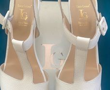 Luca Grossi White T-Bar wedge sandal Brand New