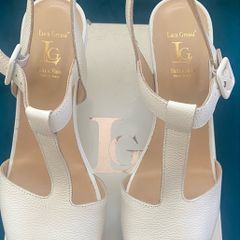 Luca Grossi White T-Bar wedge sandal Brand New