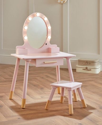 Wooden Light-Up Vanity Table and Stool