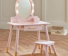Wooden Light-Up Vanity Table and Stool