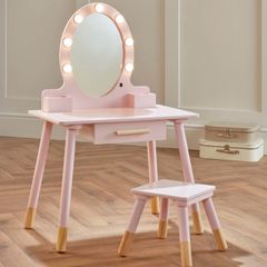 Wooden Light-Up Vanity Table and Stool
