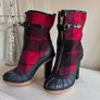 Michael Kors Red and Black Tartan Boots Size 7 Image 2