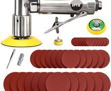 Mini Air Sander, SPTA 25mm/50mm/80mm mini air Grinder Sets, Random Air Orbital Sander Car Polisher Sets, with 36 Mixed Grit Sanding Disc Pads 3 Backing Plate for Sanding and Polishing-ASOSS3SET