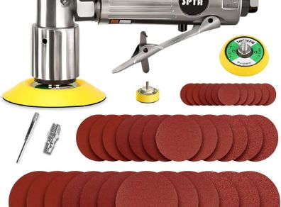 Mini Air Sander, SPTA 25mm/50mm/80mm mini air Grinder Sets, Random Air Orbital Sander Car Polisher Sets, with 36 Mixed Grit Sanding Disc Pads 3 Backing Plate for Sanding and Polishing-ASOSS3SET