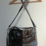 Genuine leather black and silver satchel messenger bag with adjustable strap Image 3