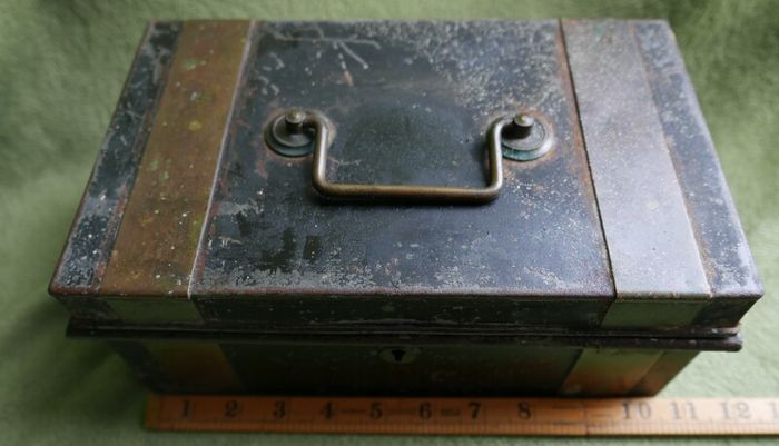 Vintage Black Metal Cash Box Document Tin Black Metal Tin Office Metal Box Supplies Office