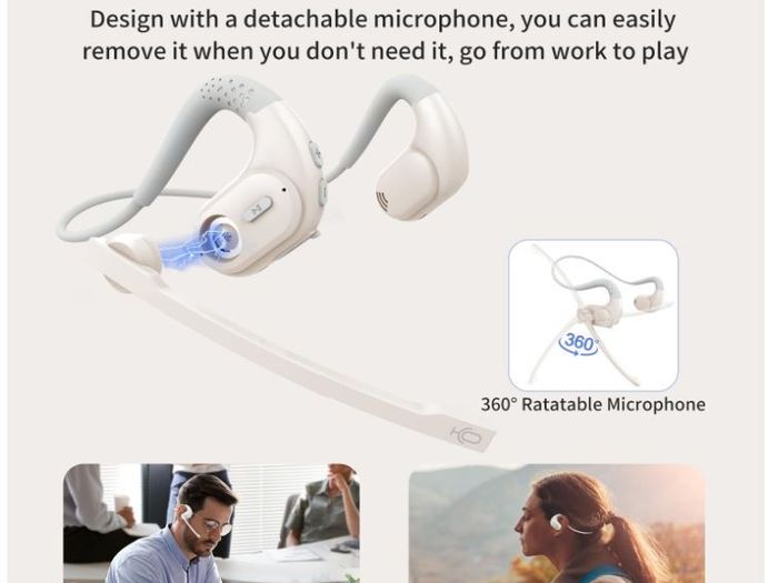 Giveet Bluetooth 5.3 Headset with Detachable Microphone, Wireless Headset w/DSP Noise Cancelling Mic for Phone PC Laptop, Open Ear Comfort Headphones for Office Home Working Driving Running, 12 Hrs
