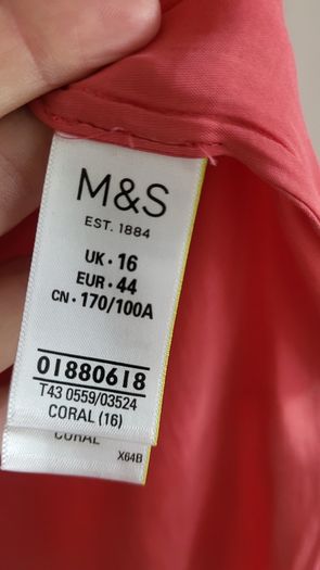 M&S coral blouse with gold cuff button Sz 16 (Fit 12-14UK)