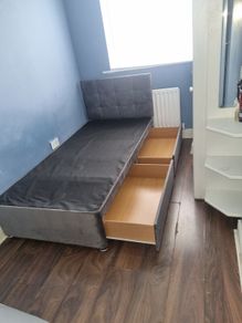 single velvet bed wite large drawers