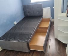 single velvet bed wite large drawers