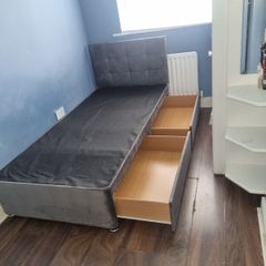single velvet bed wite large drawers