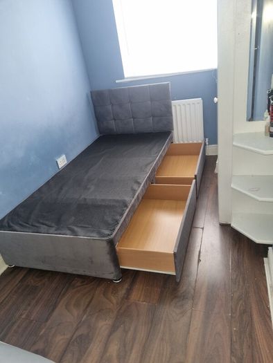 single velvet bed wite large drawers