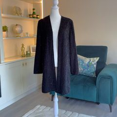 Elegant Black Sequins long Blazer. Size Medium UK 10-12 / EU 38-40