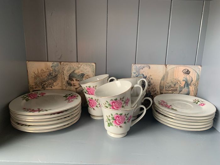 Vintage Delicate Pink Rose Tea Set