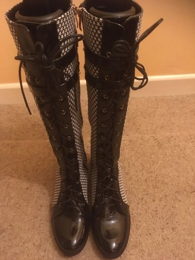 Brand New Black and White Tall Boots, Size 40
