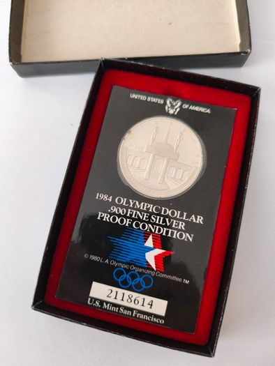 1984 Olympic Dollar Proof Fine Silver Coin UNC