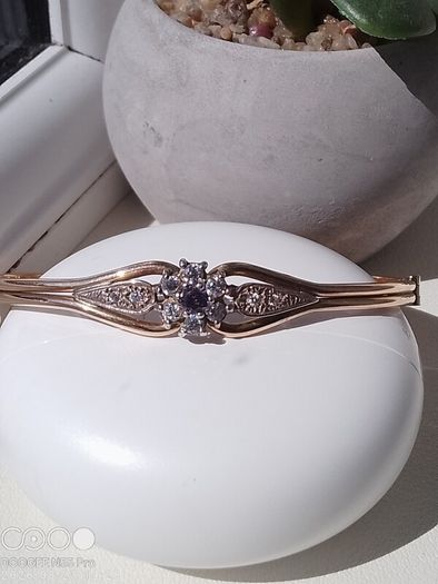 Vintage Rolled Gold Bangle Bracelet  Amethyst  Clear Stone Cluster