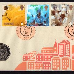1998 Great Britain The Notting Hill Carnival Philatelic Numismatic Cover (PNC) including 50p Coin & Commemorative Stamp Set
