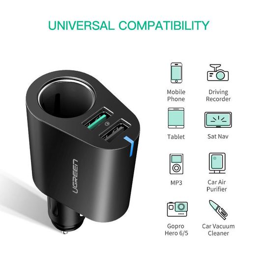 Ugreen QC 3.0 Car Quick Charger Adapter Car Cigarette Lighter Splitter 60W Dual USB (Brand New/Warranty)