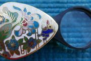 Vintage Pendant, Magnifying Glass, Asian Chinese Enamel,  Flowers