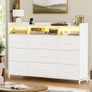 Chest of Drawers with Charging Station and LED Light, Dresser TV Stand with 9 Fabric Drawers Image 3