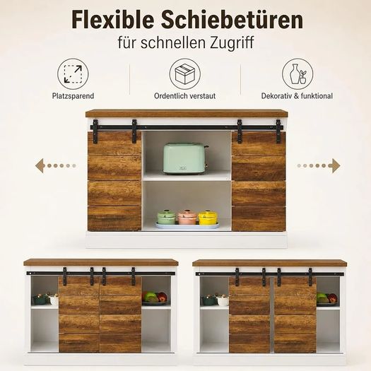 Buffet Cabinet - Large Sideboard - Storage Cupboard, Kitchen Cabinet Server with Sliding Barn Doors, Storage Sideboard Console Table for Dining Room Living Room Hallway Entrance Area