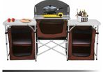Brown Camping Outdoor Kitchen Table Cabinet Foldable Folding Cooking Storage Rack for BBQ Picnic X-Shaped Aluminum Alloy Bracket