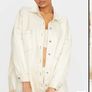 Pretty Little Things Stone PU Contrast Stitch Denim Shacket UK 8 New, AV Image 9