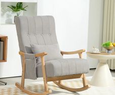 Rocking chair with lumbar cushion, wide seat, beech frame, up to 120 kg, gray