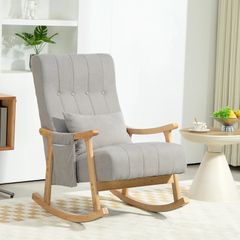 Rocking chair with lumbar cushion, wide seat, beech frame, up to 120 kg, gray