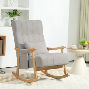 Rocking chair with lumbar cushion, wide seat, beech frame, up to 120 kg, gray