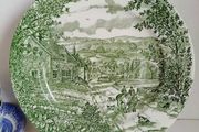 green transferware plate, Broadhurst plate, farmhouse plate