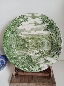 green transferware plate, Broadhurst plate, farmhouse plate