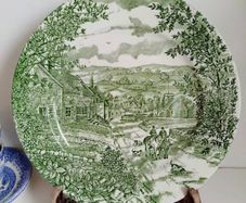 green transferware plate, Broadhurst plate, farmhouse plate