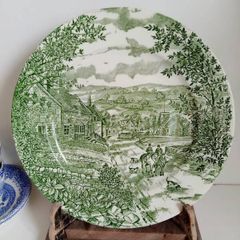 green transferware plate, Broadhurst plate, farmhouse plate