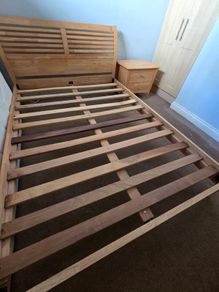 Double Wooden Bed and Drawer