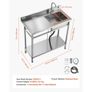 Stainless Steel Utility Sink, Free Standing Single Bowl Commercial Kitchen Sink with Faucet, 1000 x 500 x 940 mm, Utility Left Basin with Hot & Cold Water Pipe for Garage, Restaurant, Laundry Image 3