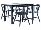 5 Piece Dining Set Solid Rubber Wood Black